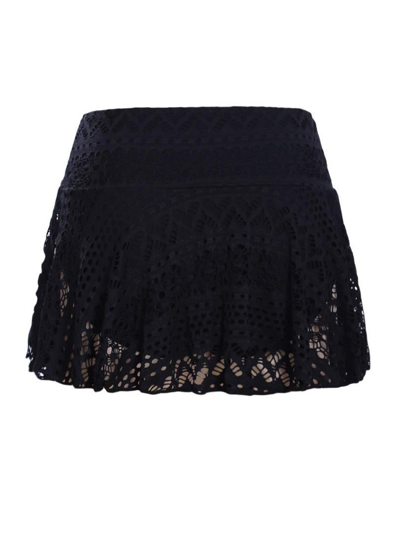 Lopie Women Lace Crochet Swim Skirt Bikini Bottom Swimsuit Board Shorts Skort Swimdress (Black, M) - Image 5